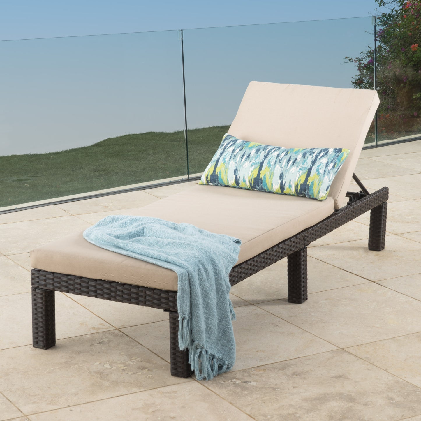 PUERTA KD CHAISE LOUNGE, DARK BROWN FRAME WITH BEIGE CUSHION