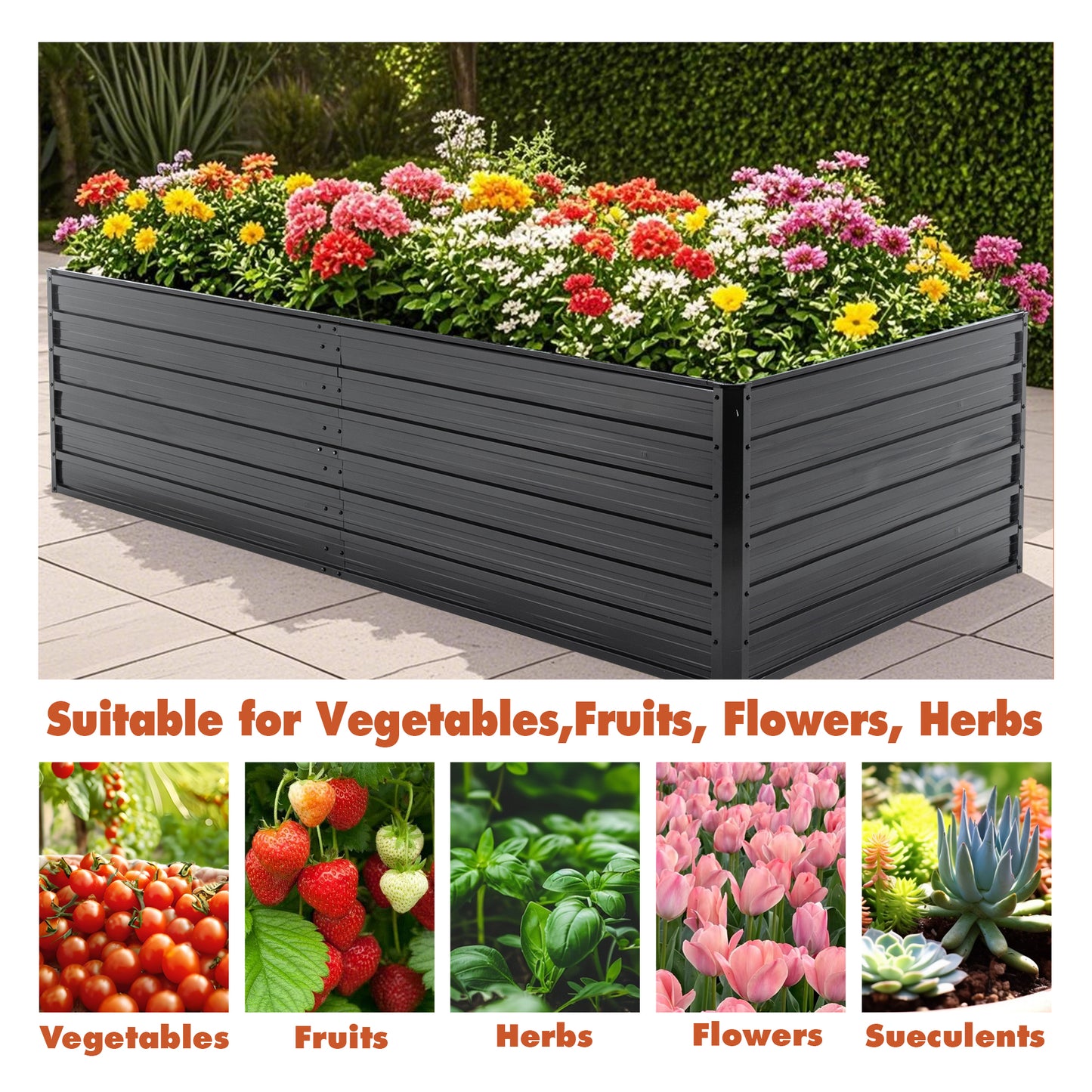 Metal Raised Garden Bed Outdoor 7.2x3.6x2 FT Galvanized Raised Garden Bed Kit,Vegetable Boxes-Rectangle Metal Flower Box,Large Planter Raised Beds Outdoor Garden for Planting,Fruit,Herb-Black