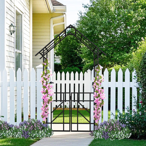 97.24 in. x 44.88 in. Metal Garden Arch Arbor with Gate for Outdoor Climbing Plants Support in Black