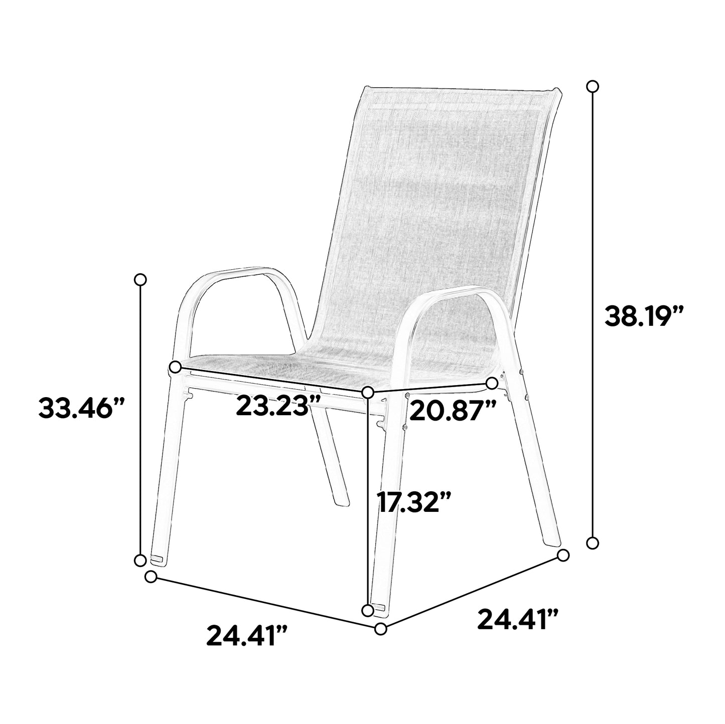 6 Piece Patio Chairs, Outdoor Camping Chairs with Breathable Textilene Fabric, Set of 2 Garden Chairs with Armrest High Backrest for Garden Patio Pool Beach Yard Space Saving ( Grey)6