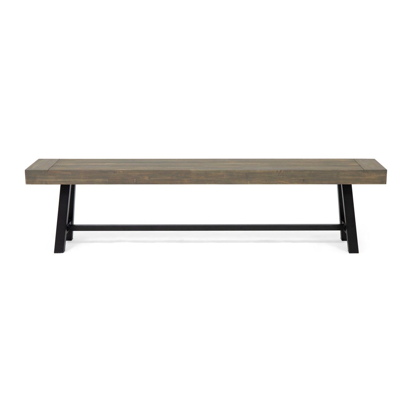 Outdoor Acacia Wood Patio Bench,Grey/Rustic Metal
