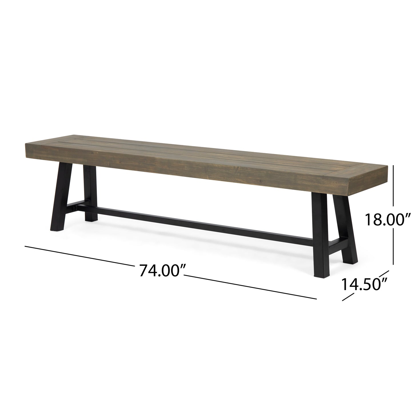 Outdoor Acacia Wood Patio Bench,Grey/Rustic Metal