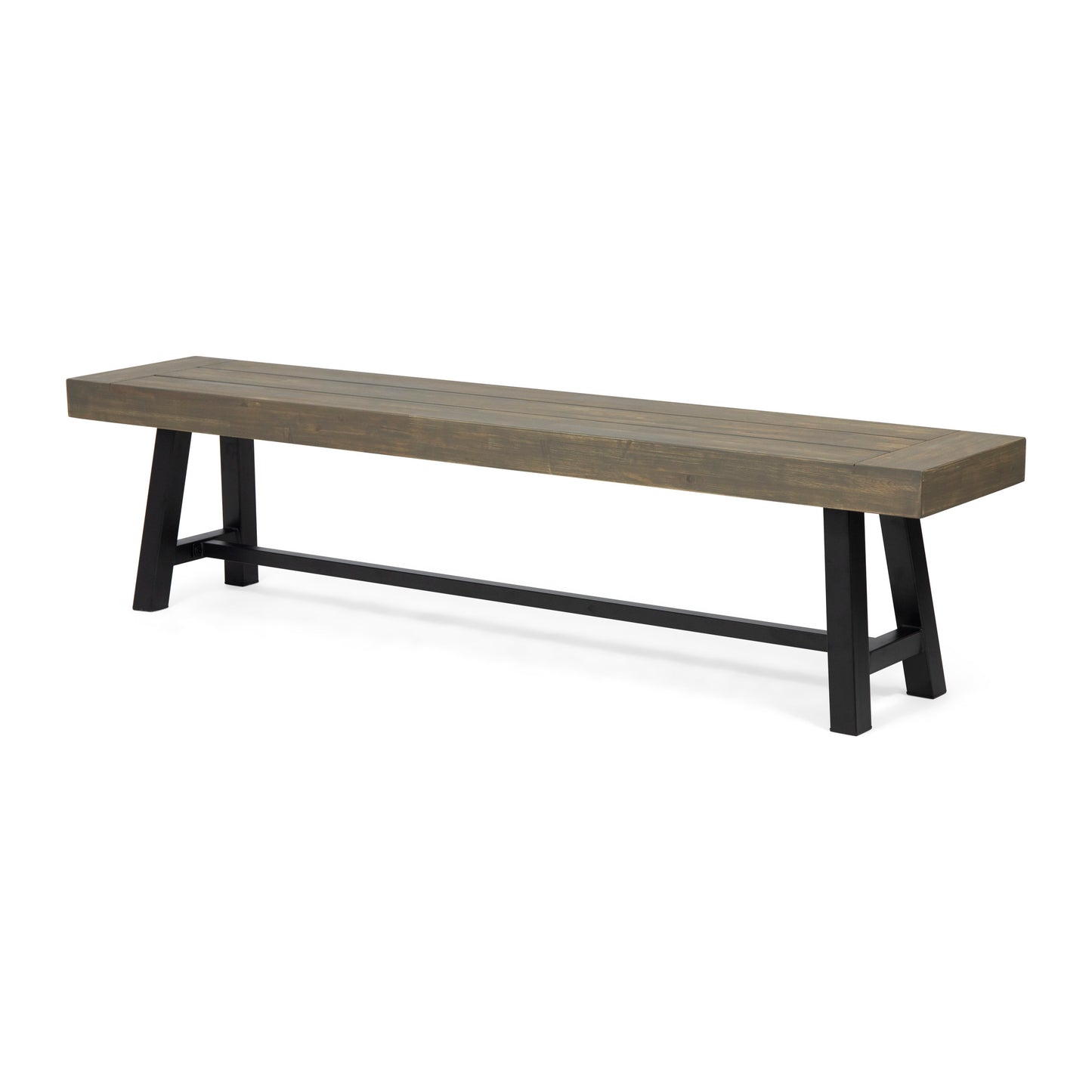 Outdoor Acacia Wood Patio Bench,Grey/Rustic Metal