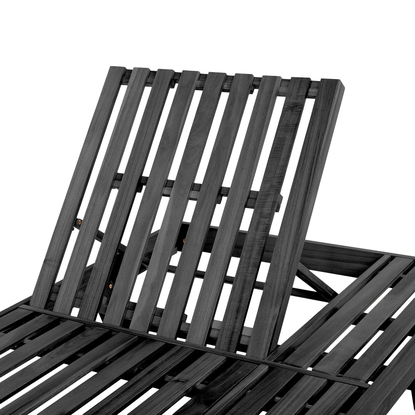 2/3 Foldable Acacia Wood Lounge Chair With Adjustable Backrest & Flat Storage Surface, Black Finish Uncushioned, For Backyard Pool Garden Patio