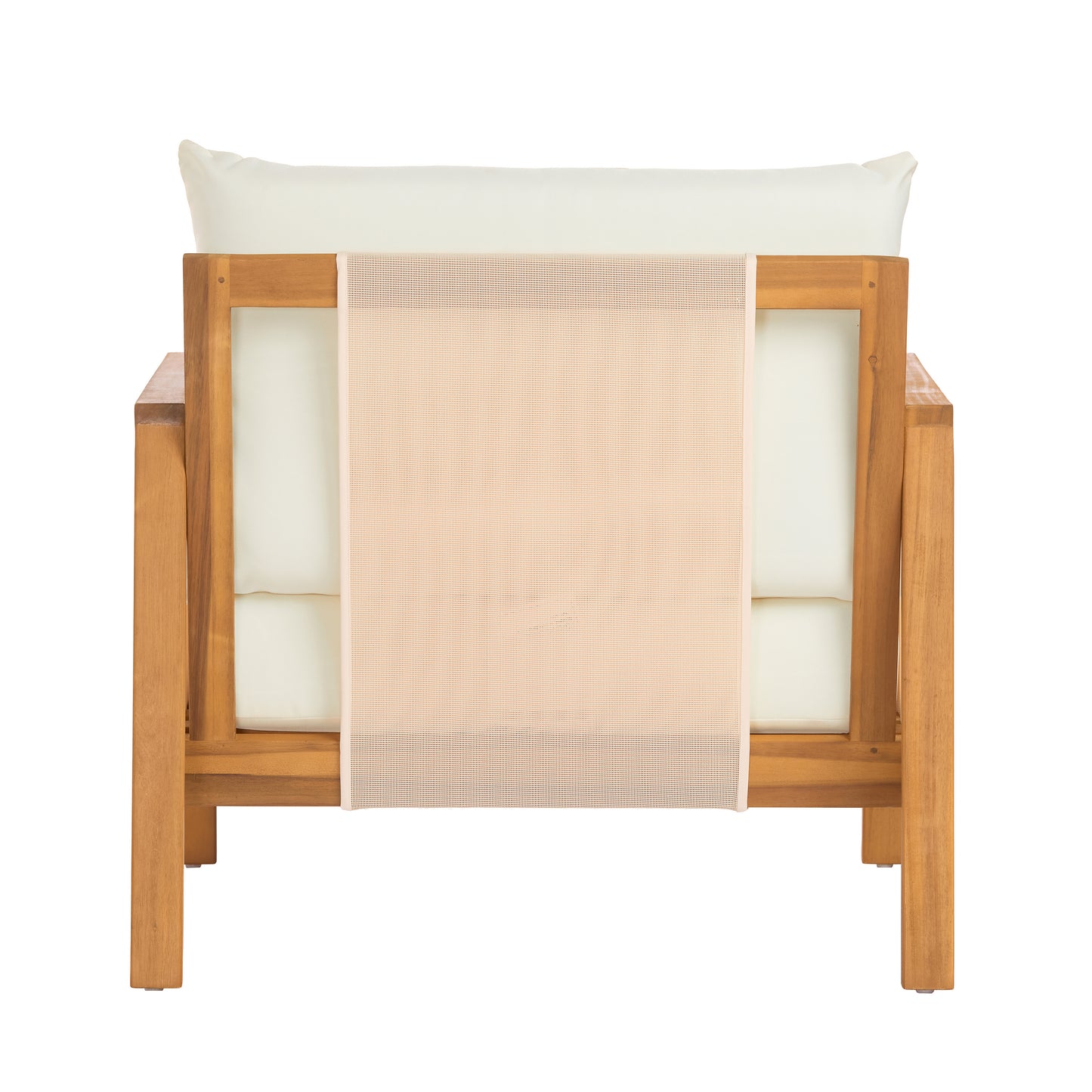 Outdoor Club Chair, Acacia Wood Frame with Brown Textilene Accents, Water-Repellent Beige Cushions for Patio/Backyard/Deck