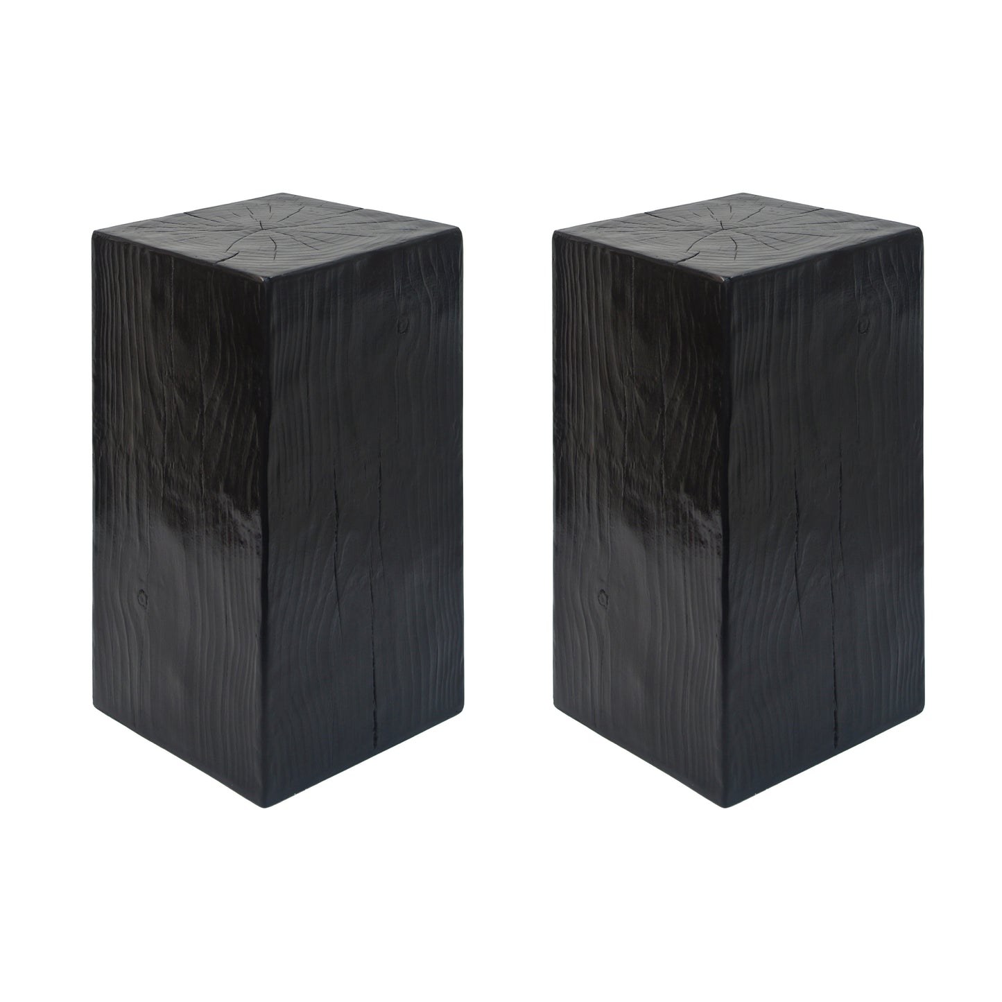 Wood-Look Square-Column MGO End Table,  H27.75",Wood-Like Distressed Finish, Mix with Different Heights, Indoor Outdoor Use,Black Color