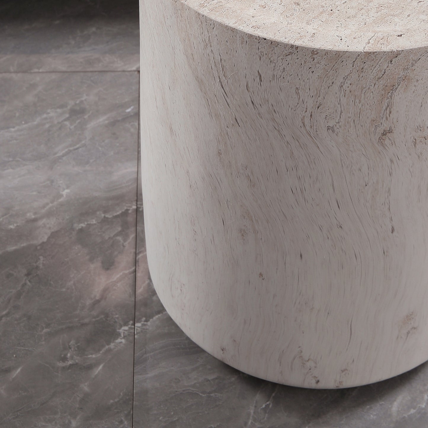Light Travertine Finish Magnesium Oxide Drum Side Table   15.75" Diameter Round End Table