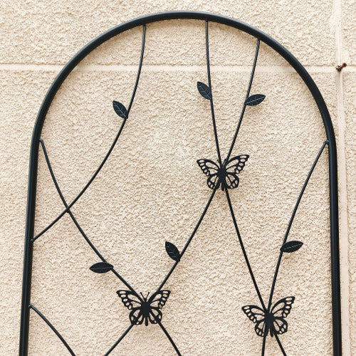 71in. Outdoor Garden Butterfly Decorative Black Metal Climbing Plant Flower Trellis, 4 Pieces