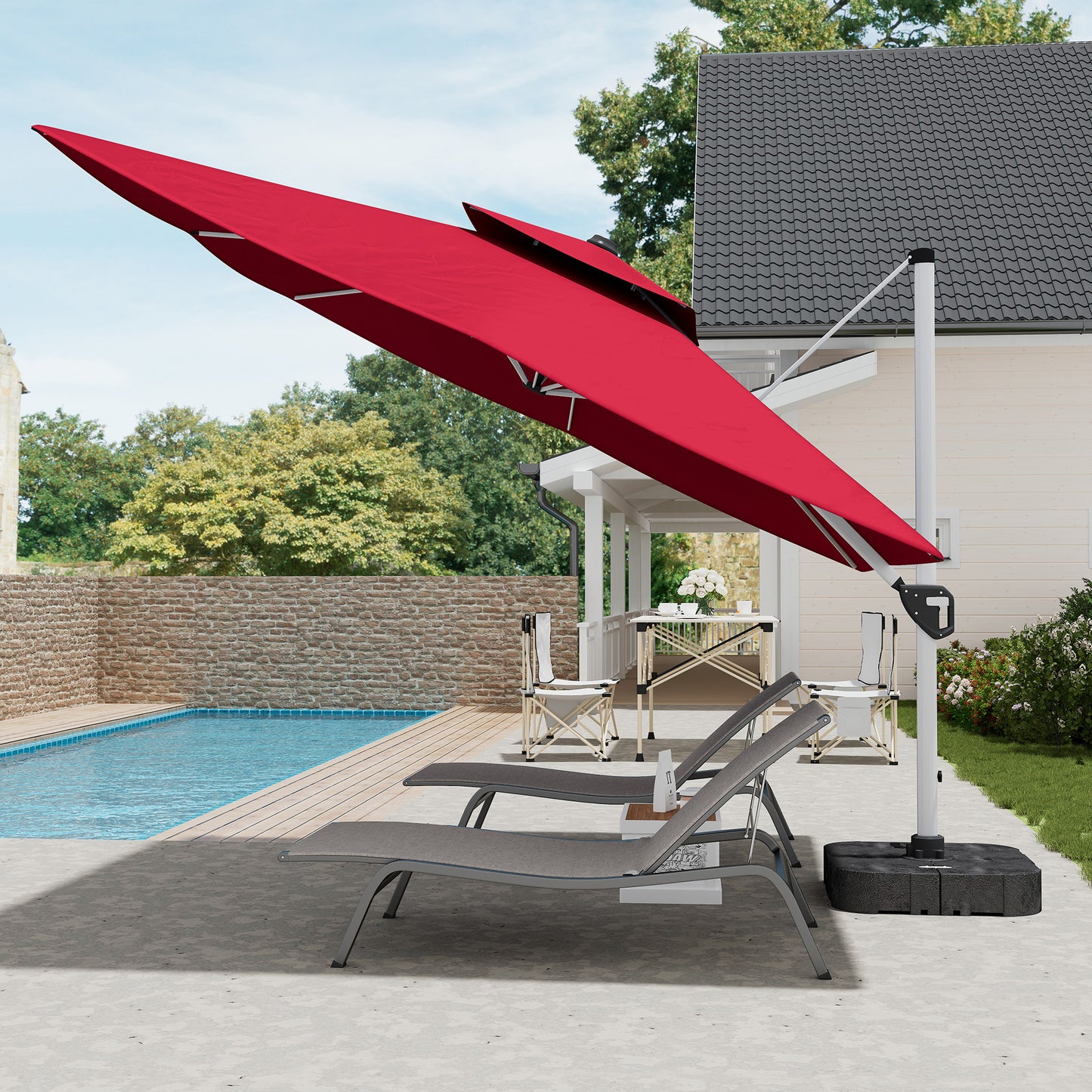 11FT Patio Umbrella Outdoor Square Double Top Umbrella in Red (without Umbrella Base)