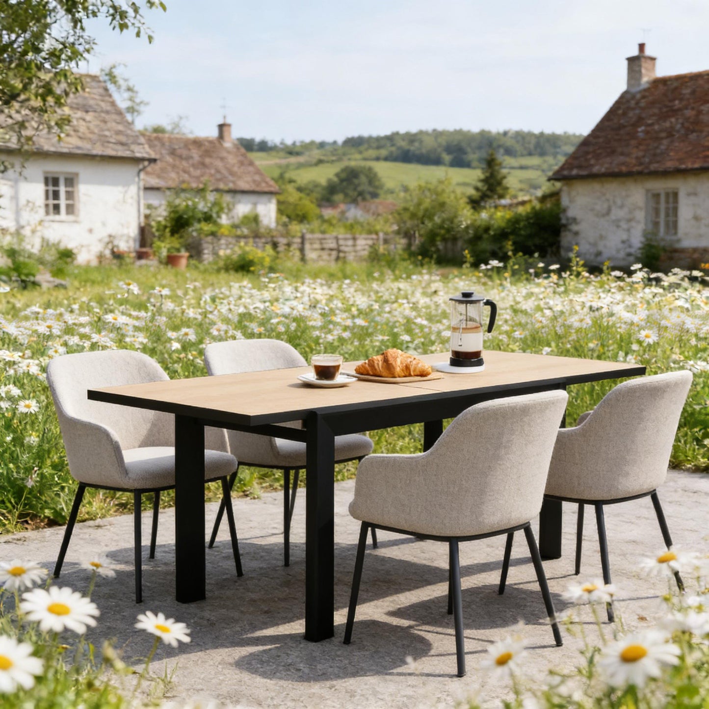 Modern Style Outdoor Dining Table,Expandable Outdoor Table,Stylish Slatted Design Dining Table(Only Table)