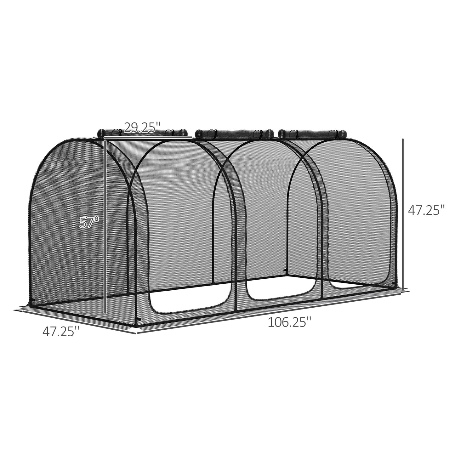 Outsunny 9' x 4' Crop Cage, Plant Protection Tent with Three Zippered Doors, Storage Bag and 6 Ground Stakes, for Garden, Yard, Lawn, Black