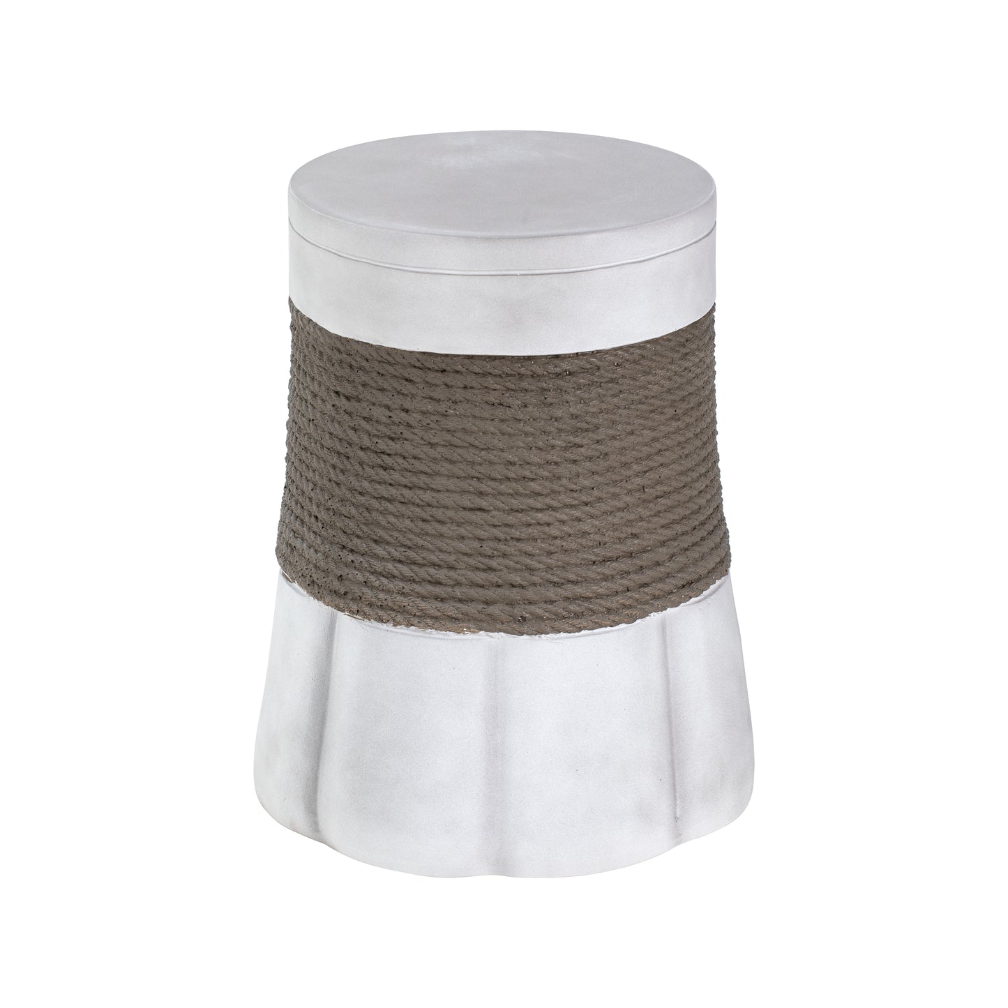 Outdoor Light Gray & Brown Retro Woven Rope & Fan-Base MGO Side Table – End Table for Home, Office, Living Room & Outdoor