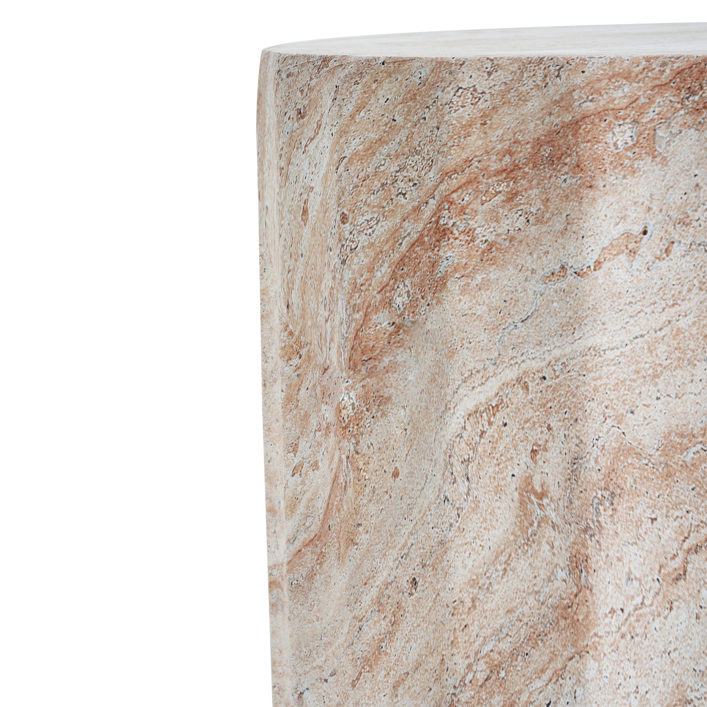 Outdoor/Indoor Lightweight Concrete Side Table,Cylinder Travertine Finish Accent Table