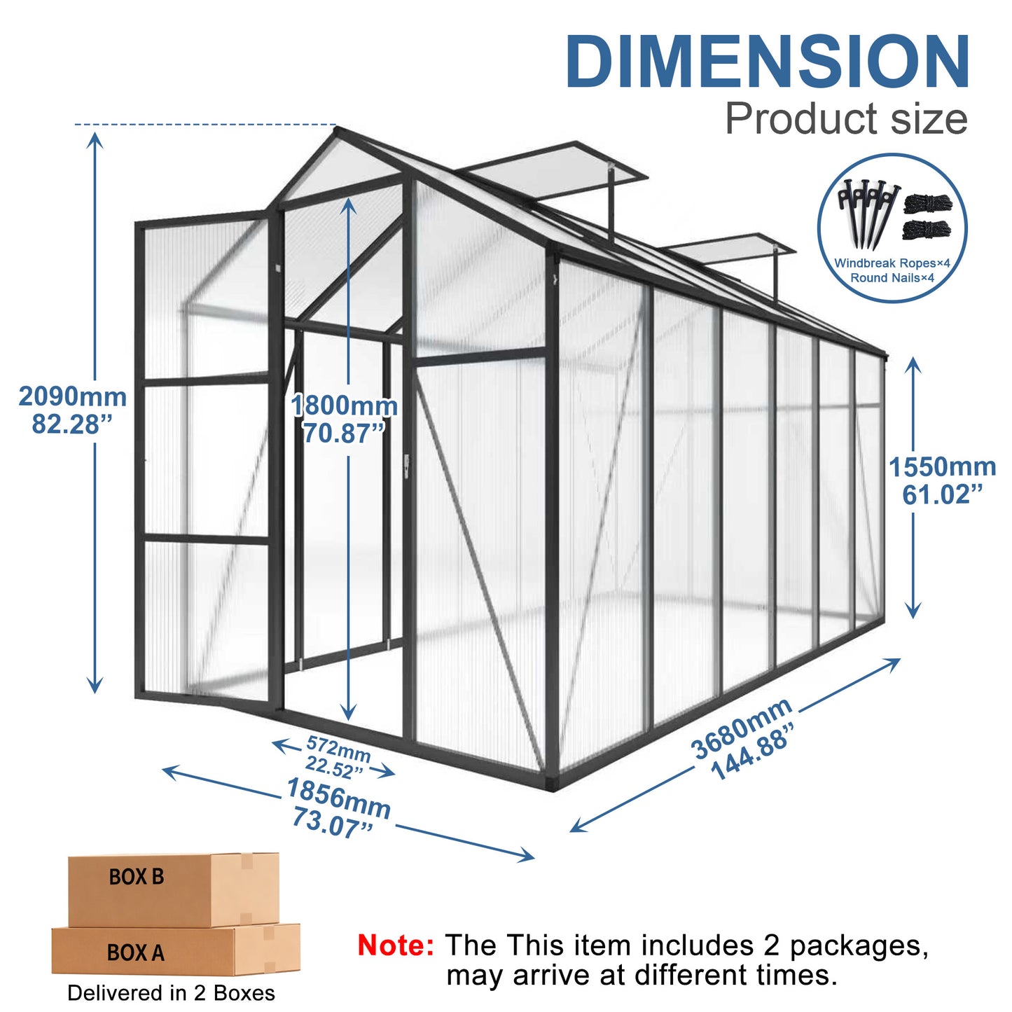 6x12FT Walk-in Outdoor Greenhouse - Polycarbonate Garden Greenhouse with Sturdy Aluminum Frame, Adjustable Vents, Lockable Door & UV Protection for Backyard
