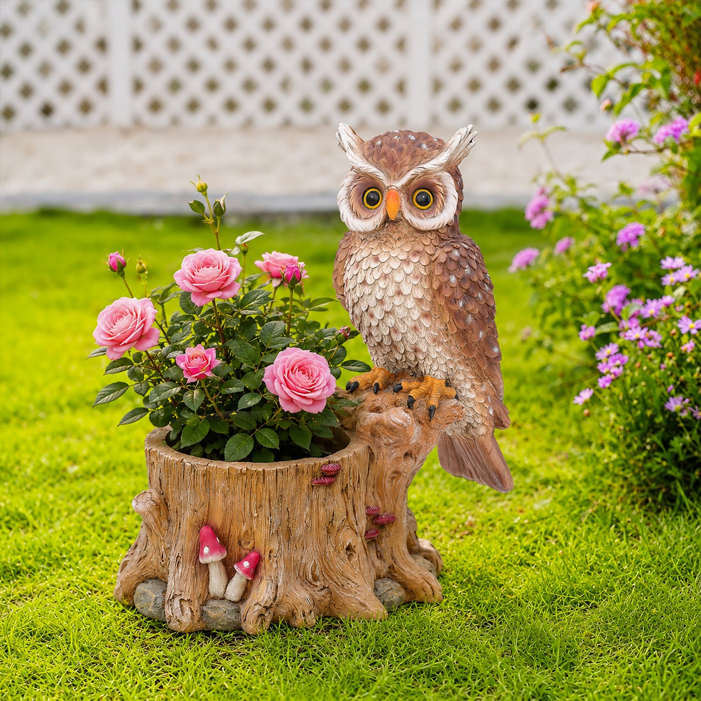 Decorative Owl Garden Planter Pot on Branch - Whimsical Polyresin Bird Figurine Flower Pot for Outdoor Porch & Yard Decor