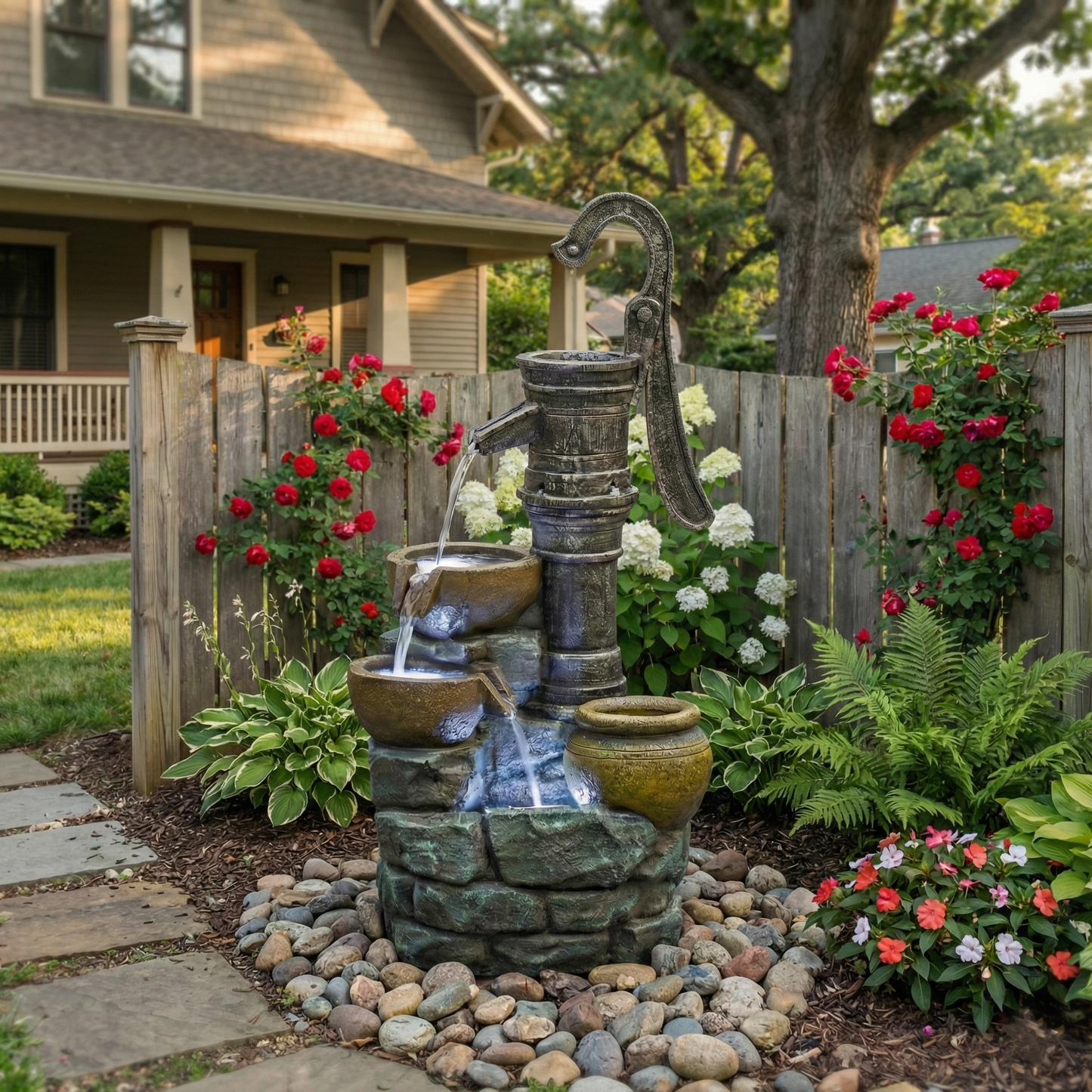32" H Large Outdoor Fountains with Vintage Pump Ideal for Patio Yards Outdoor Gardens and Home Art Decor Crafted from Weather-Resistant Materials for Year-Round Use