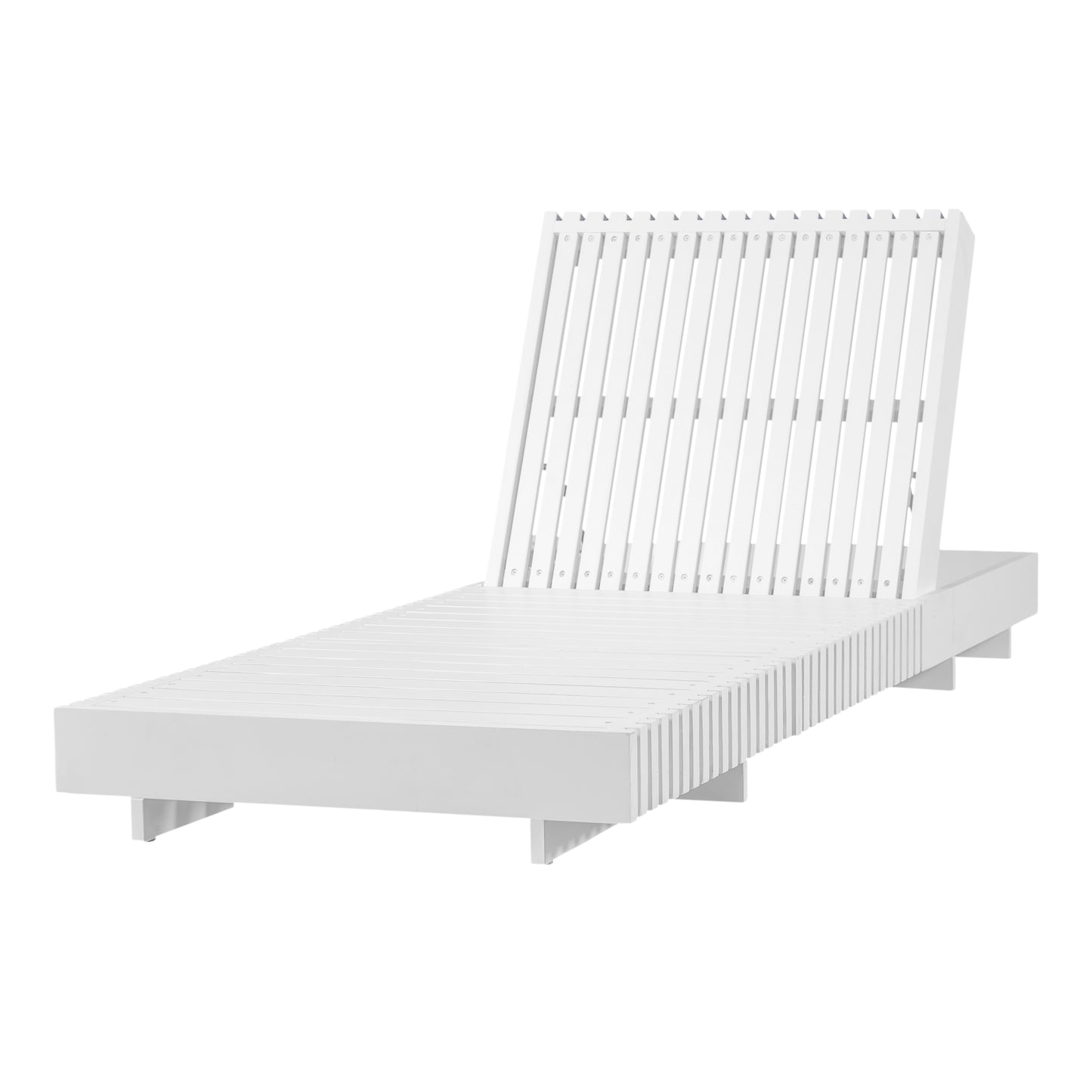 White Acacia Solid Wood Outdoor Chaise Lounge with  Dark Grey 3-Fold Water-Repellent Cushion, 400lbs Capacity,  Modern Patio Sun Lounger for Garden, Poolside