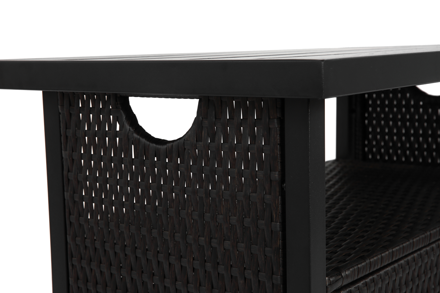 Outdoor Wicker Bar Cart, Patio Wine Serving Cart w/Wheels , Rolling Rattan Beverage Bar Counter Table for Porch Backyard Garden Poolside Party, Black
