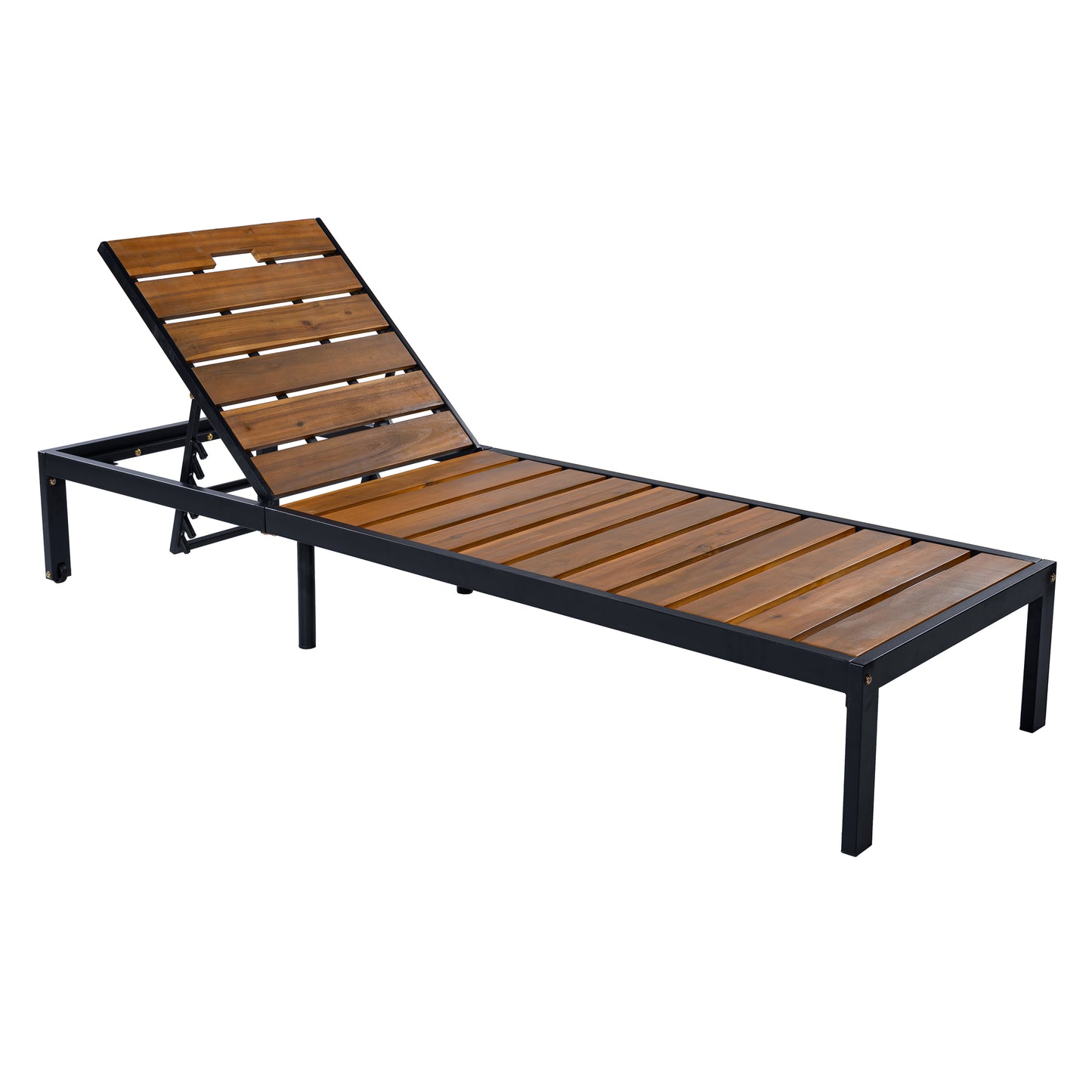 Outdoor Chaise Lounges Pool Lounge Chairs Outdoor Daybed Recliner with Adjustable Backrest for Patio, Poolside or Beach, Black+Natural