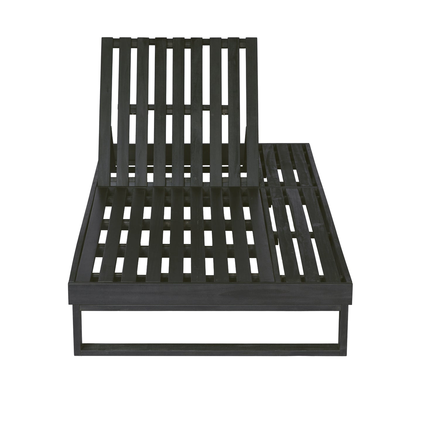 Black Acacia Wood Chaise Lounge with 4-Inch Dark Grey 3-Fold Cushion Set, 4-Position Adjustable Outdoor Patio Lounger with Flat Side Surface, for Poolside- Matching cream version available