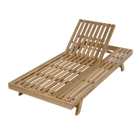 2/3 Foldable Acacia Wood Lounge Chair With Adjustable Backrest & Flat Storage Surface, light brown Finish Uncushioned, For Backyard Pool Garden Patio