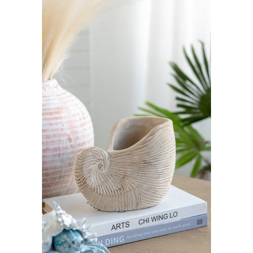 7.7 in. Beige Cement Pot Decorative Vase,Decorative Nautilus Shell Planter,Boho Vase for Home Decor,Living Room