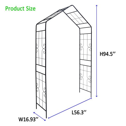 94.5 in. x 56.3 in. Galvanized Powder-Coated Metal Garden Arch Arbor for Outdoor Climbing Plants Support in Black