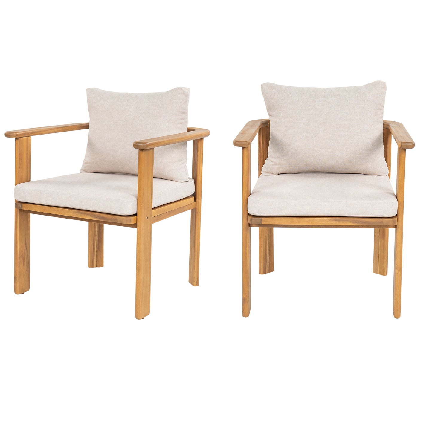 Kaja Outdoor Acacia Wood Dining Chair, Teak Finish Frame With Beige Cushion, Set of 2
