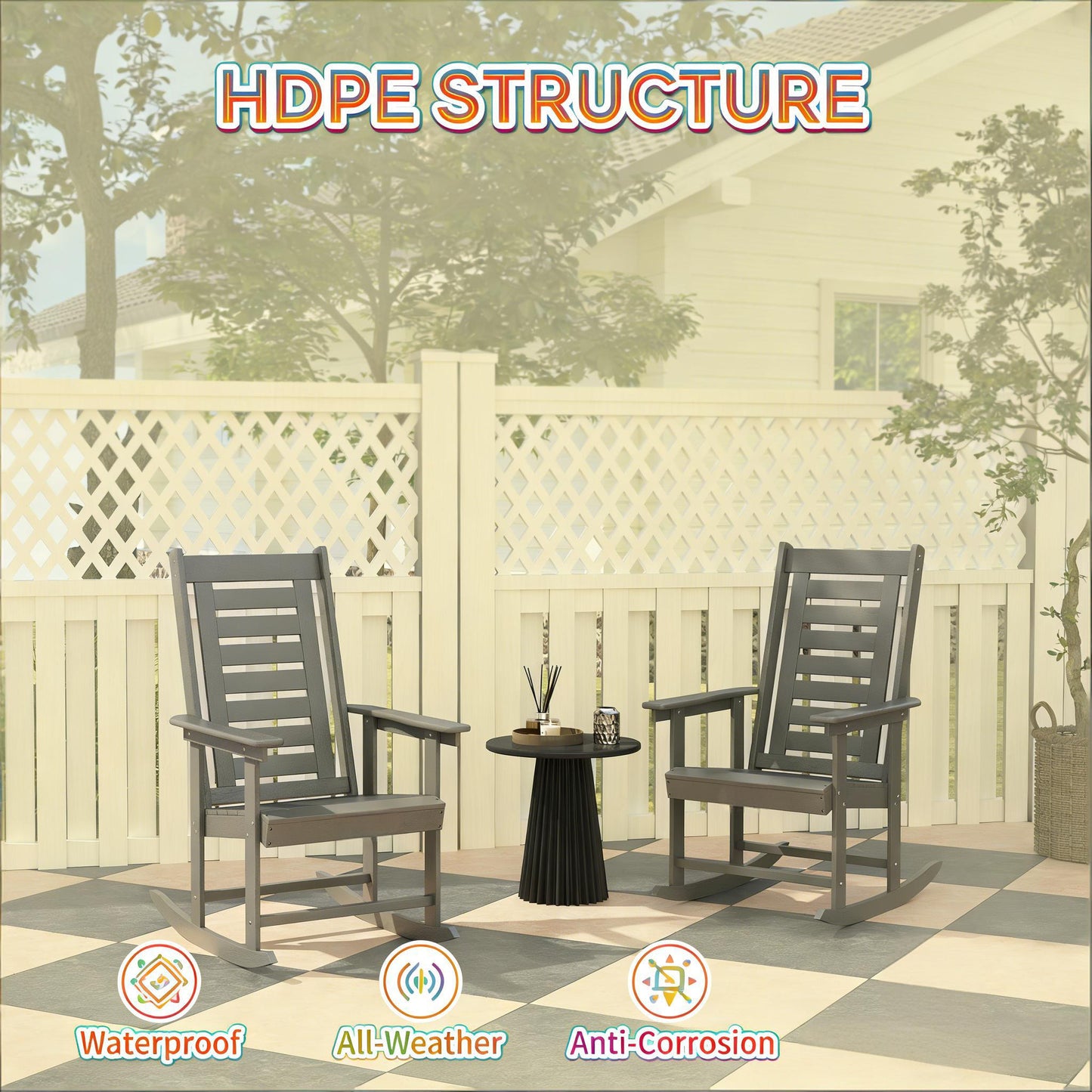 Wide Armrests Chairs,2 Pieces Outdoor Rocking Chairs