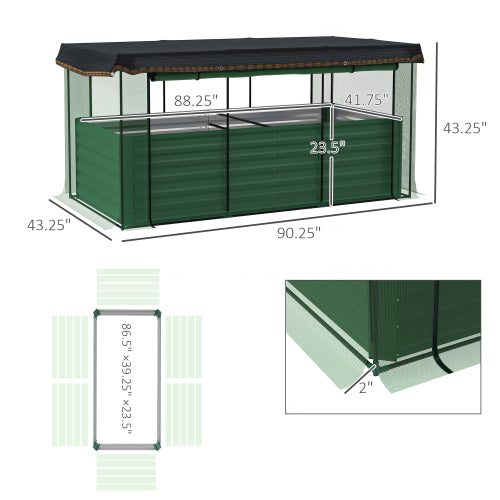 70.9 in. x 23.6 in. x 22.6 in. Galvanized Steel Raised Garden Bed with Net Cover and Roof, Metal Planter Box, Beige