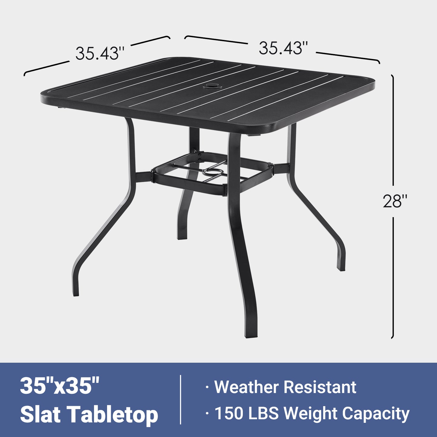 Patio Dining Table 35"x35", Square Outdoor Dining Table with 1.57" Umbrella Hole, Metal Outdoor Furniture for Patio, Graden, Backyard and Poolside, Weather-Resistant