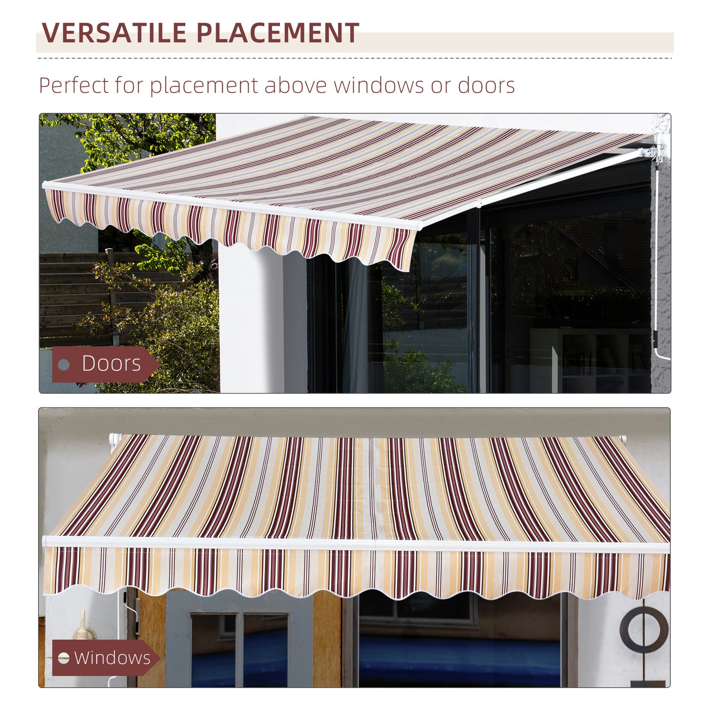Outsunny 13' x 8' Retractable Awning, Patio Awnings, Sunshade Shelter w/ Manual Crank Handle, UV & Water-Resistant Fabric and Aluminum Frame for Deck, Balcony, Yard, Red Stripes