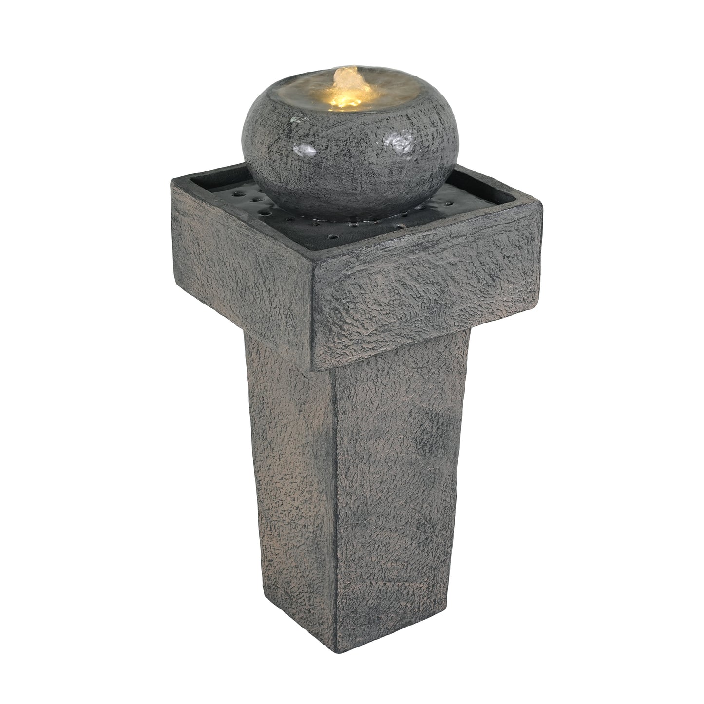 25.59"H Minimalist Concrete Column Fountain–LED-Lit Modern Outdoor Oasis, Sturdy Landscape Feature for Patio, Porch