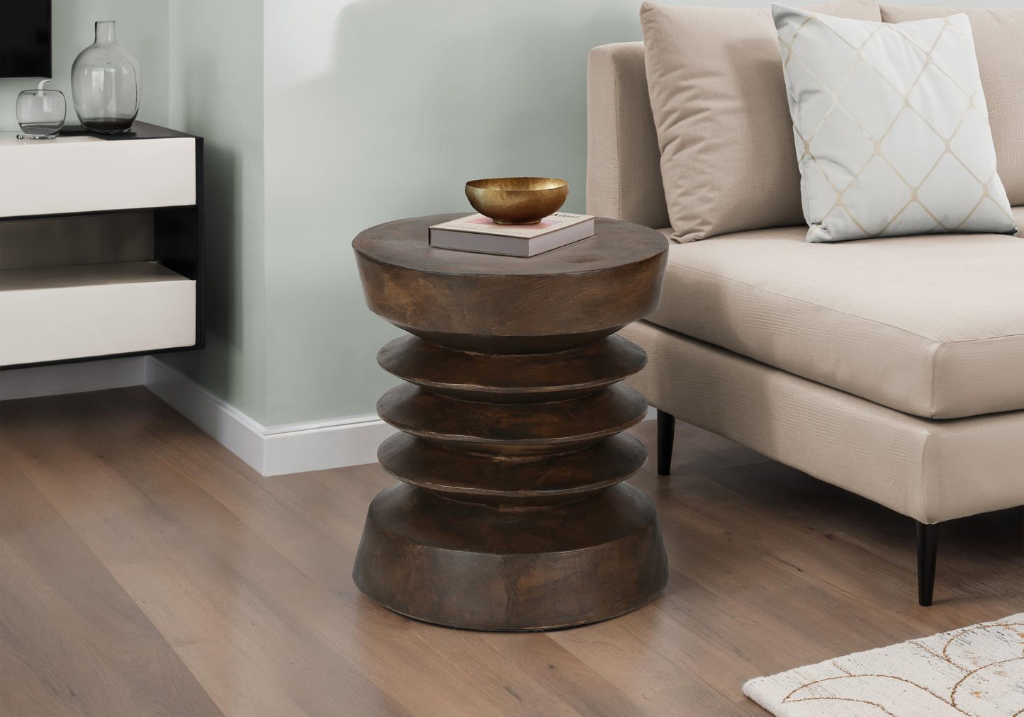 Accent Table, 25"h, Indoor Or Outdoor, Side Table, End, Bedroom, Living Room, Nightstand, Round, Walnut, Contemporary, Modern