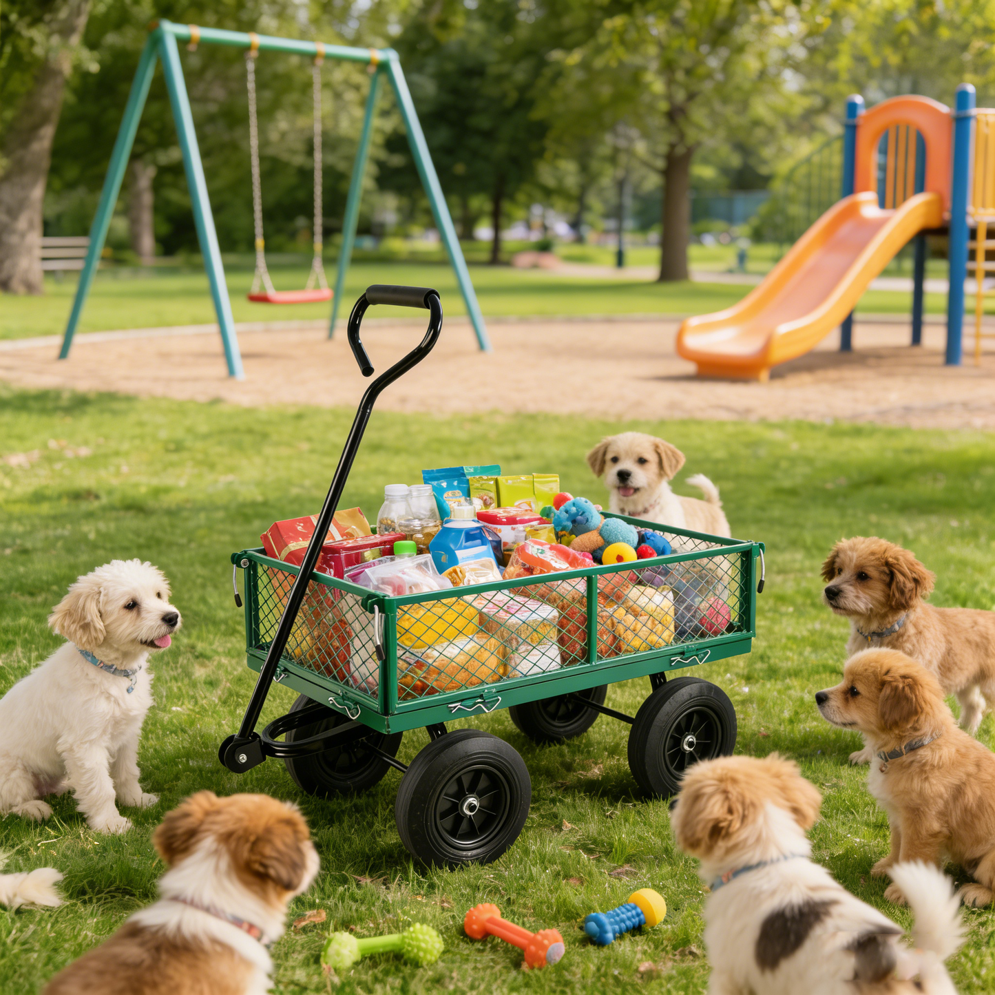 (Green solid wheels wagon cart) Solid wheels Tools cart Wagon Cart Garden cart trucks  make it easier to transport firewood
