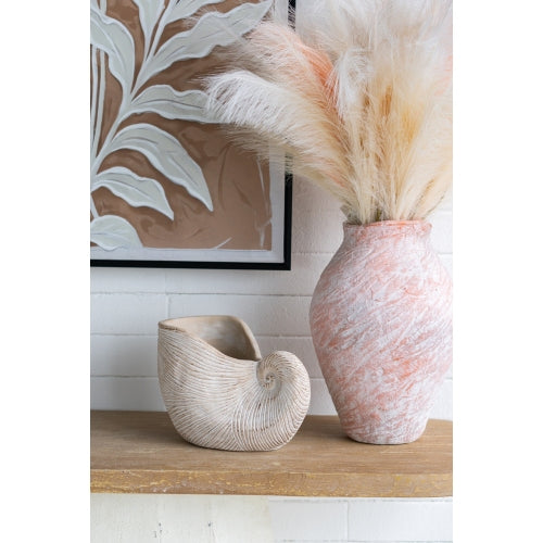 7.7 in. Beige Cement Pot Decorative Vase,Decorative Nautilus Shell Planter,Boho Vase for Home Decor