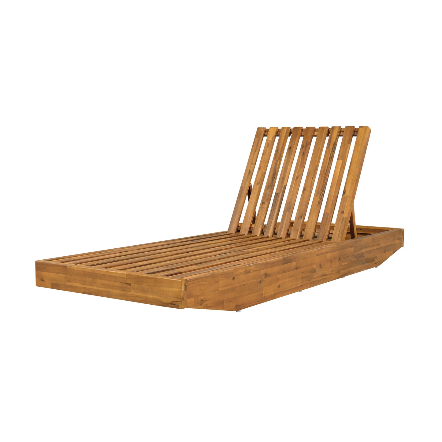 Acacia Wood Chaise Lounge with Cushion - Teak Finish Outdoor Recliner with Dark Grey 3-Fold Water-Repellent Cushion, 300lbs Capacity