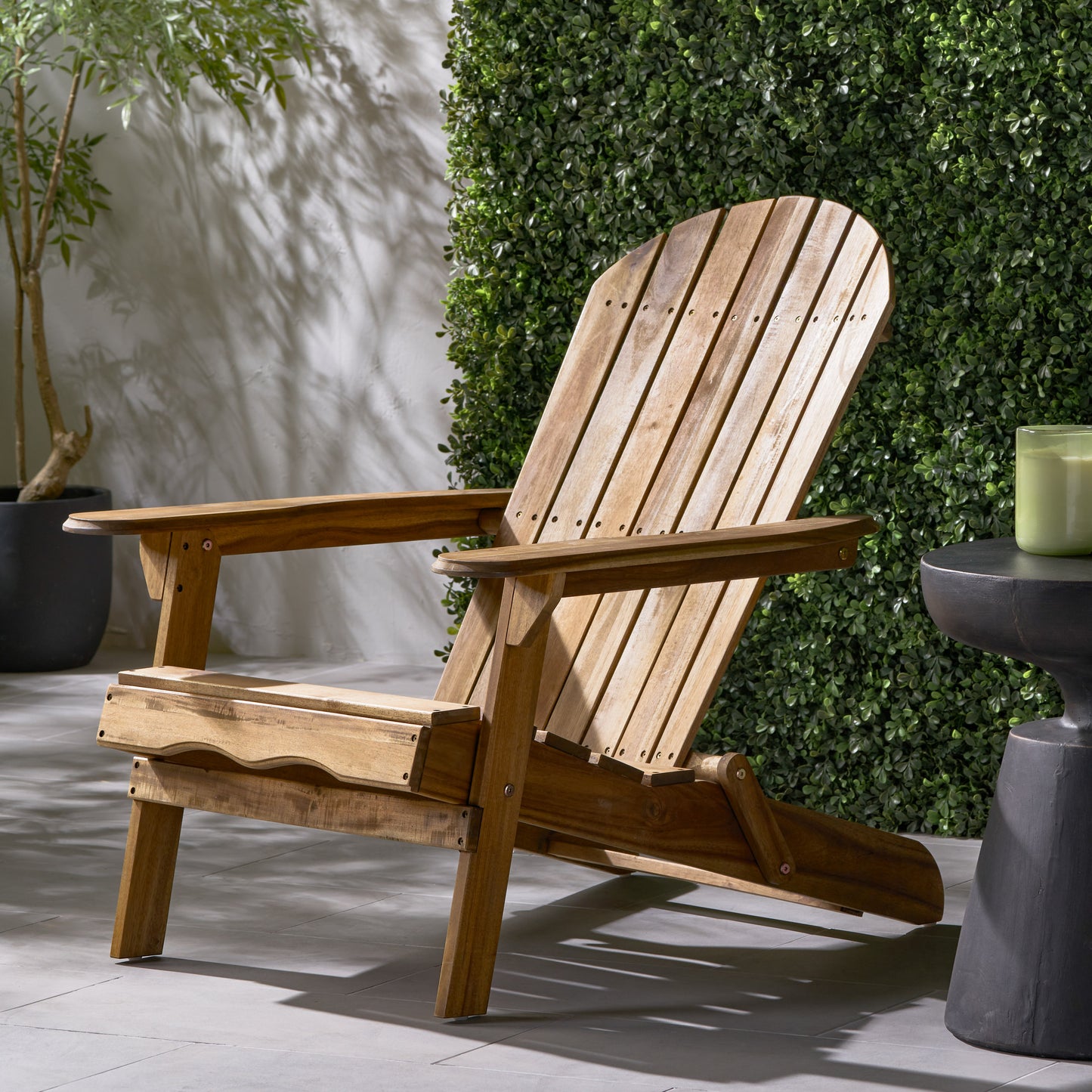 Folding Adirondack Chair Wooden Accent Furniture Lounge Chairs,Foldable Design for Patio & Garden Relaxation with Slatted Back & Wide Armrests- Teak Finish(Original SKU:57702.00NTLS/N770P241668M)