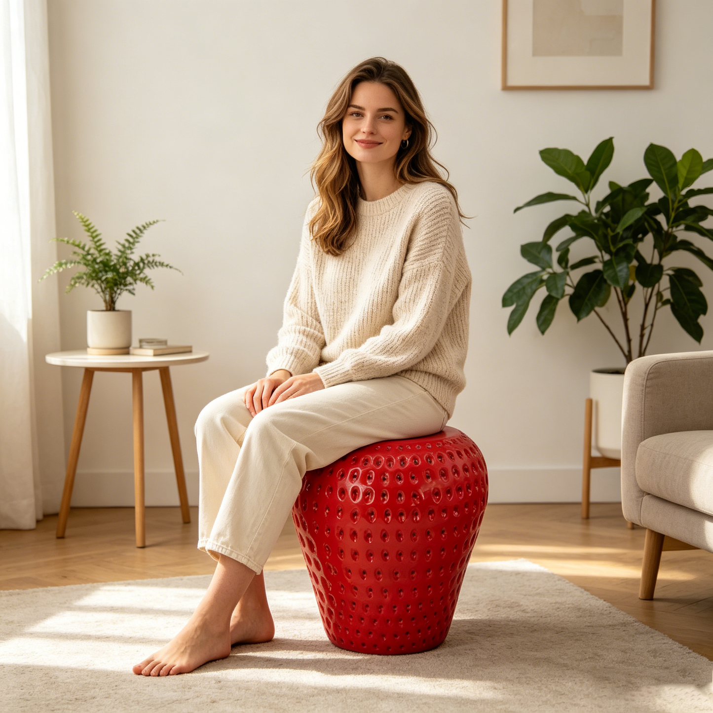Strawberry Fruit Stool, 13.4"Oversized Resin Stool, Side Table, Home Decor Plant Stand Garden Indoor Outdoor Decorations, Multi-Purpose Innovative Garden Furniture