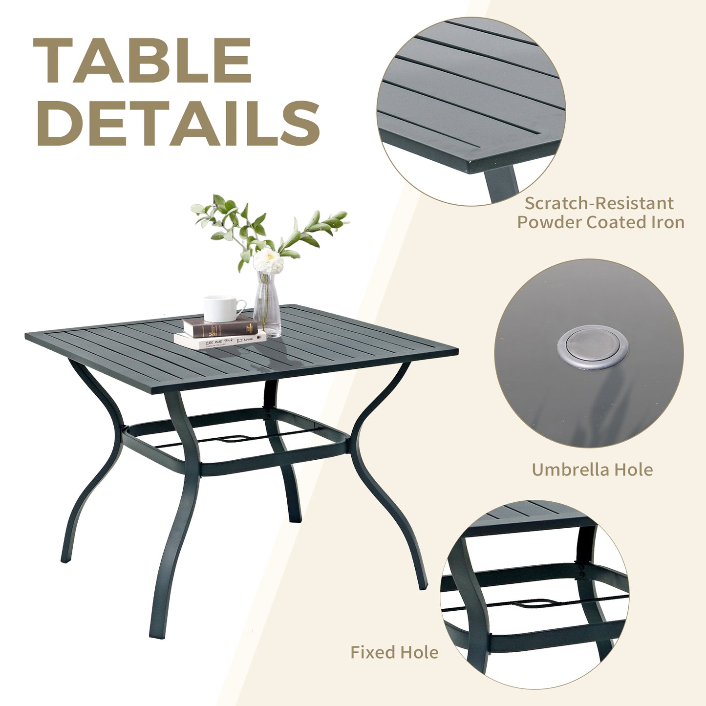 37" Square Metal Table with Umbrella Hole(Table only)