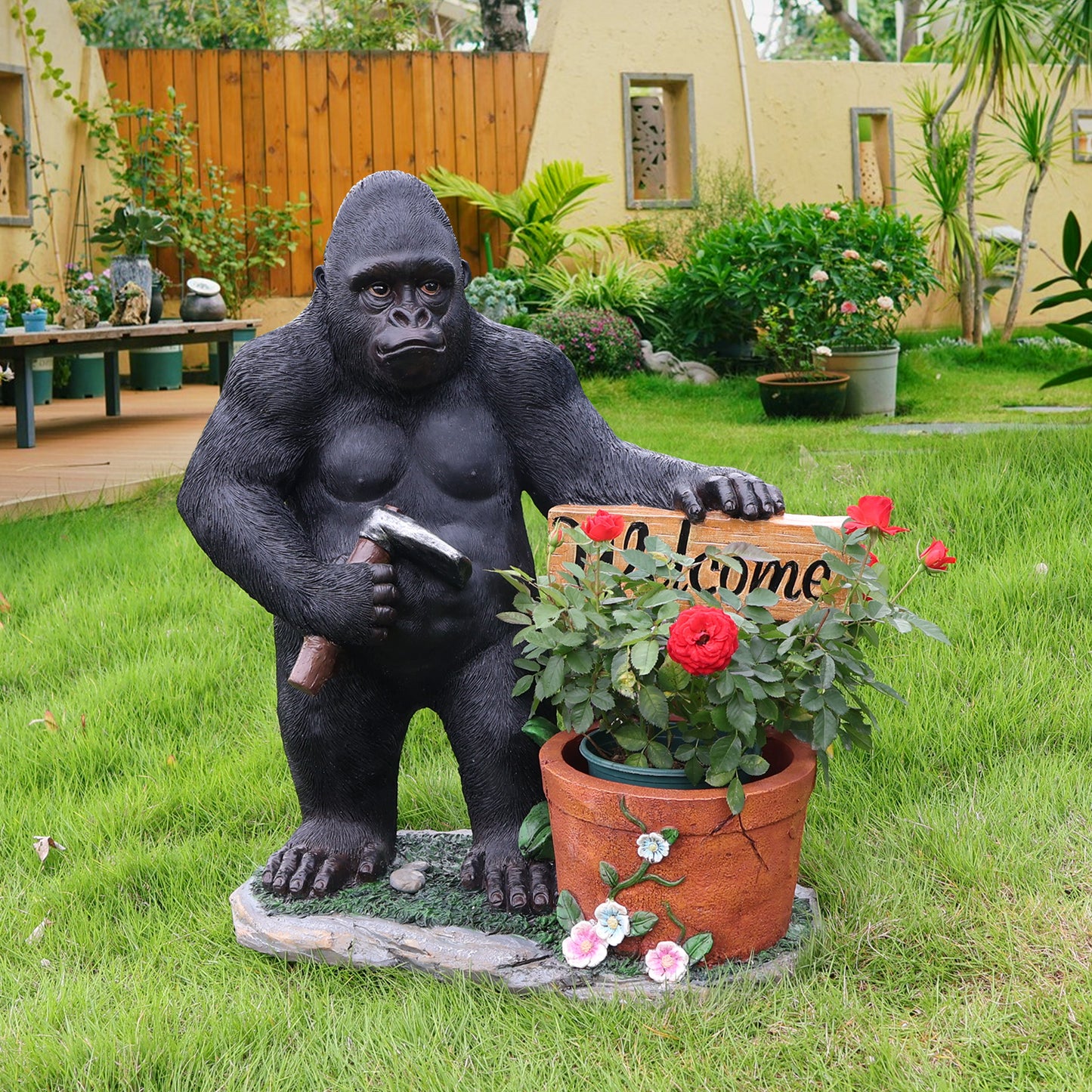 Outdoor Garden Sculpture Chimpanzees  Flower Pot Planter - Unique Yard Statue Decoration, Interesting Law Outdoor Ornament