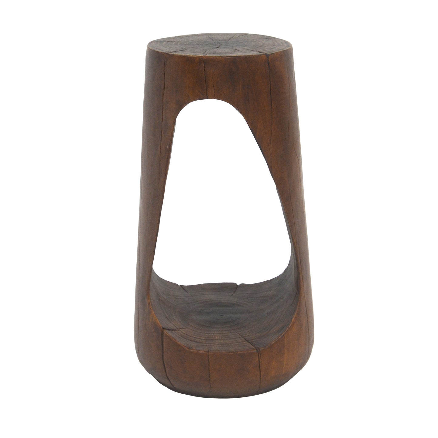Outdoor Side Table,Hollow Design End Table,Patio Garden Stool Table,Decorative Accent Table for Patio Balcony Beach Pool Side,Lightweight Concrete,Wood Like Texture,Antique Brown Color