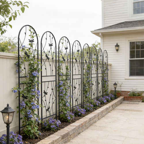2 Pack 71 in. Iron Garden Trellis Garden Fencing for Climbing Plants, Dragonfly Decorative Plant Trellis, Black