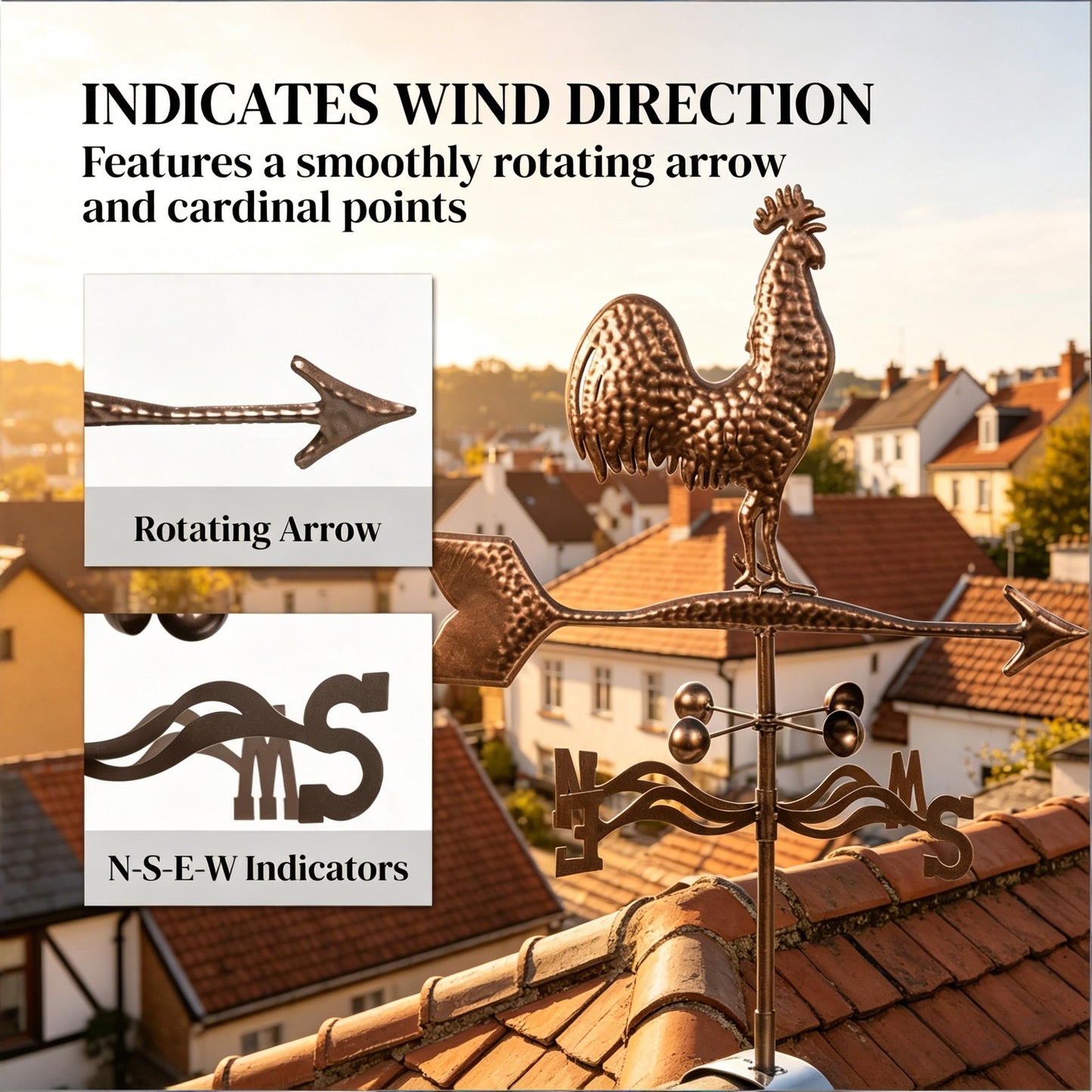 Roof Mount Wind Direction Indicator,Classic Weather Vanes,Rooster Weathervane