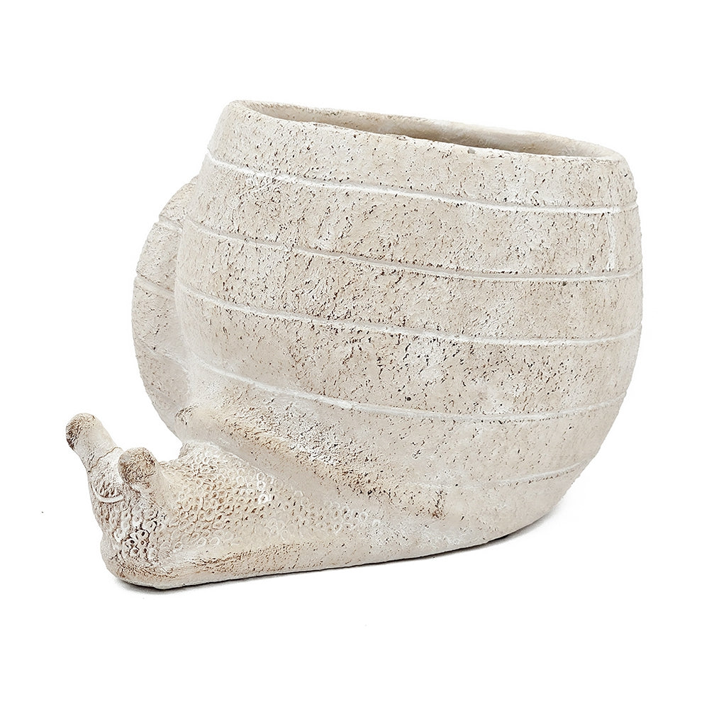 9.5x8.3x6" Decorative Sand and Cement Snail Planter with Textured Beige Finish