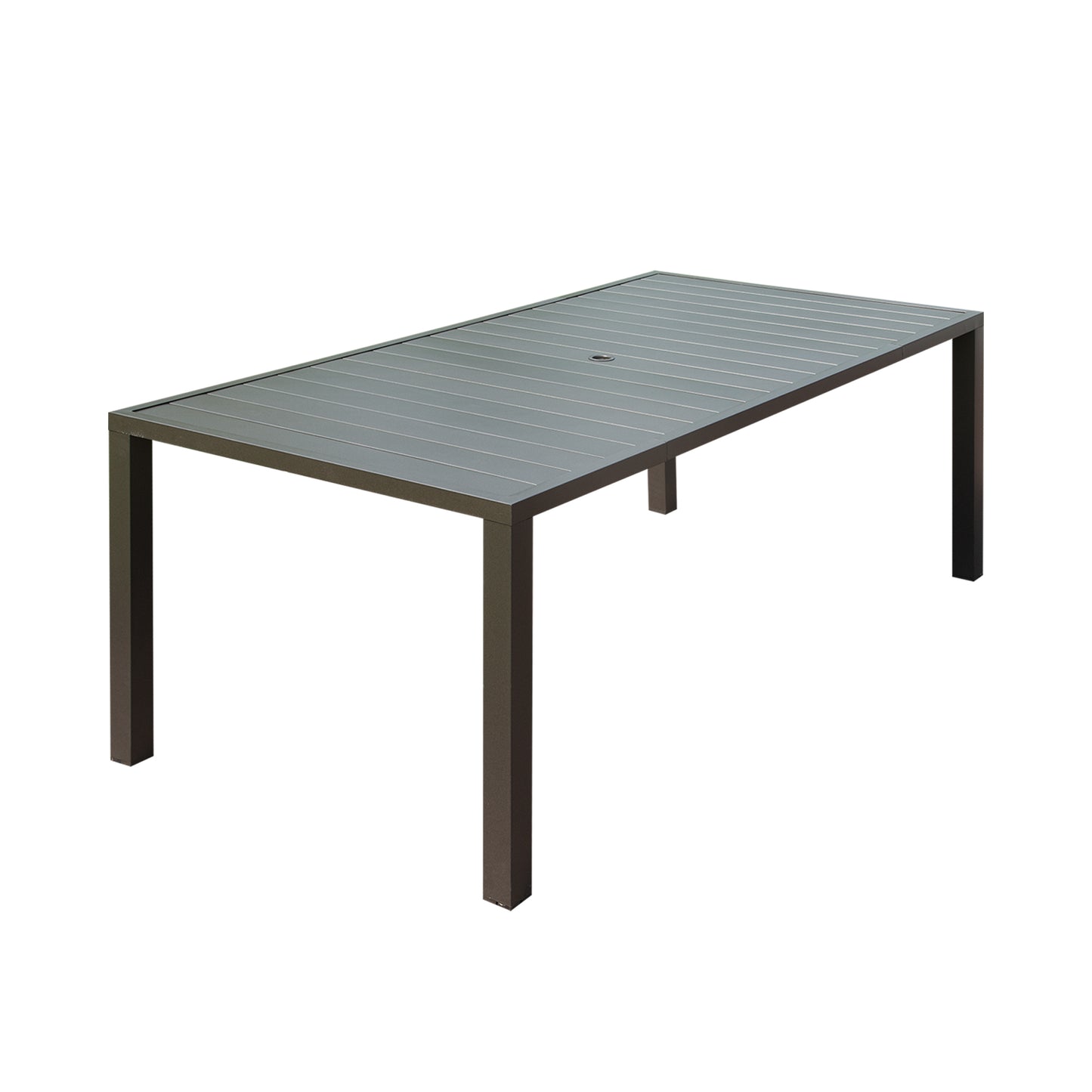 Outdoor Dining Table for 8 Person,Square Slatted Metal Patio Table for Deck Garden Lawn Backyard Use with Umbrella Hole, Brown