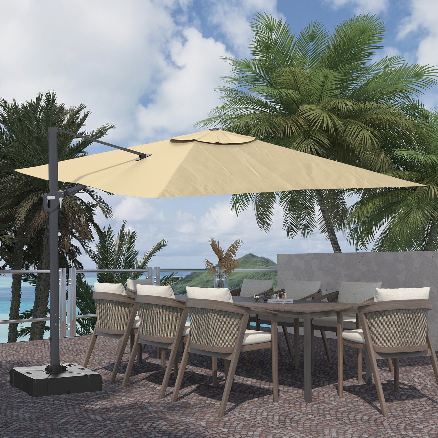 11FT Square Cantilever Patio Umbrella in Beige(without Umbrella Base)