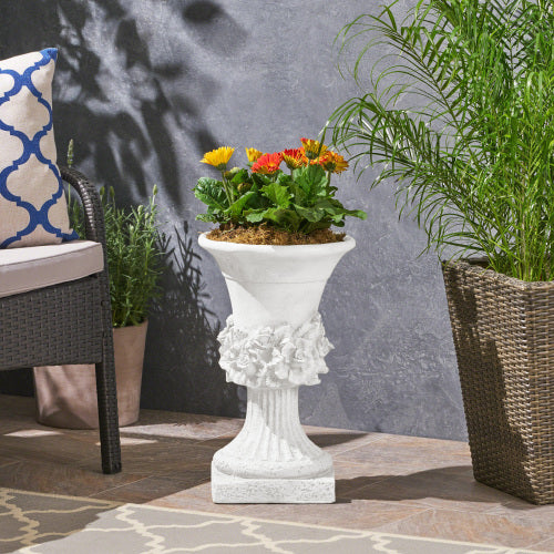 Large Light Metal Magnesium Oxide Indoor/Outdoor Planter (11.75 in. W x 19.5 in. H) Deluxe Pedestal