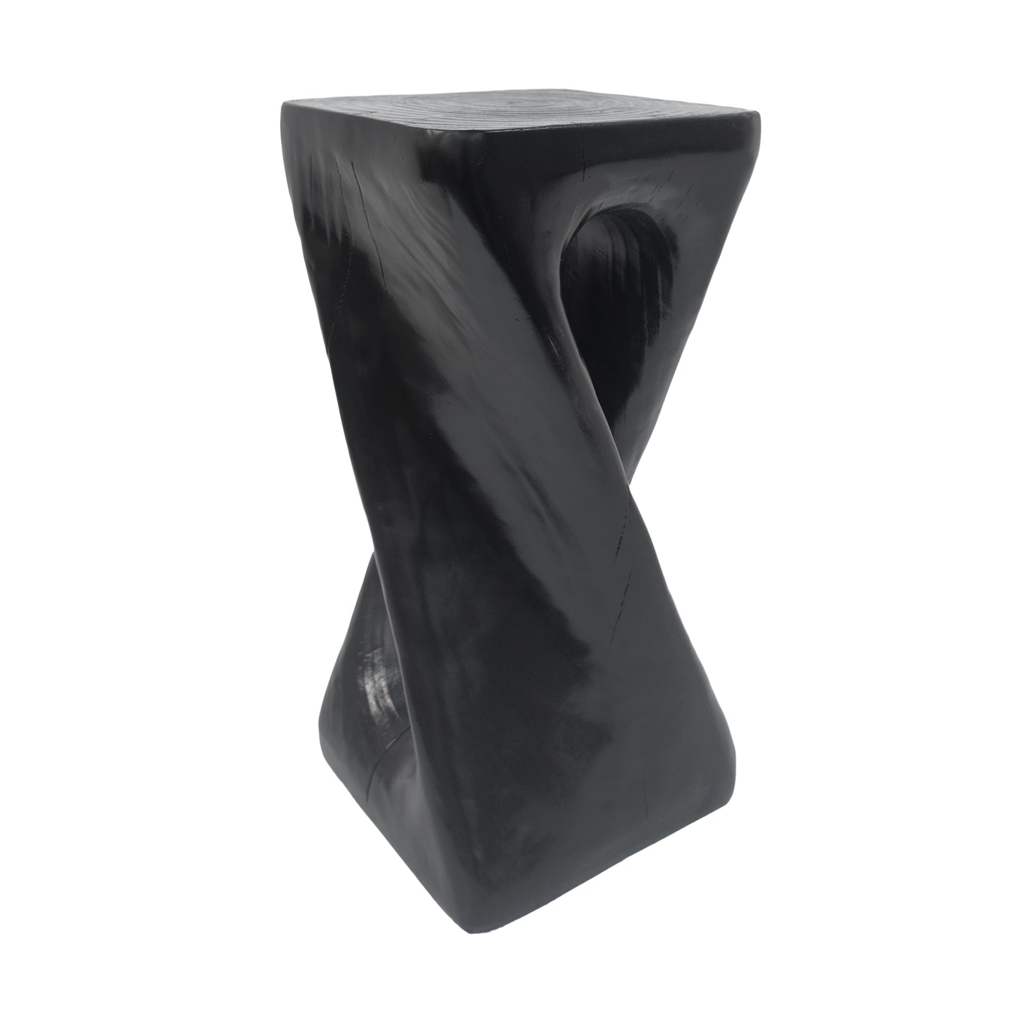 Outdoor Side Table,Twist Shape End Table,Decorative Accent Table,Garden Stool Table for Patio Balcony Beach Pool Side,Lightweight Concrete,Wood Like Texture,Black Color