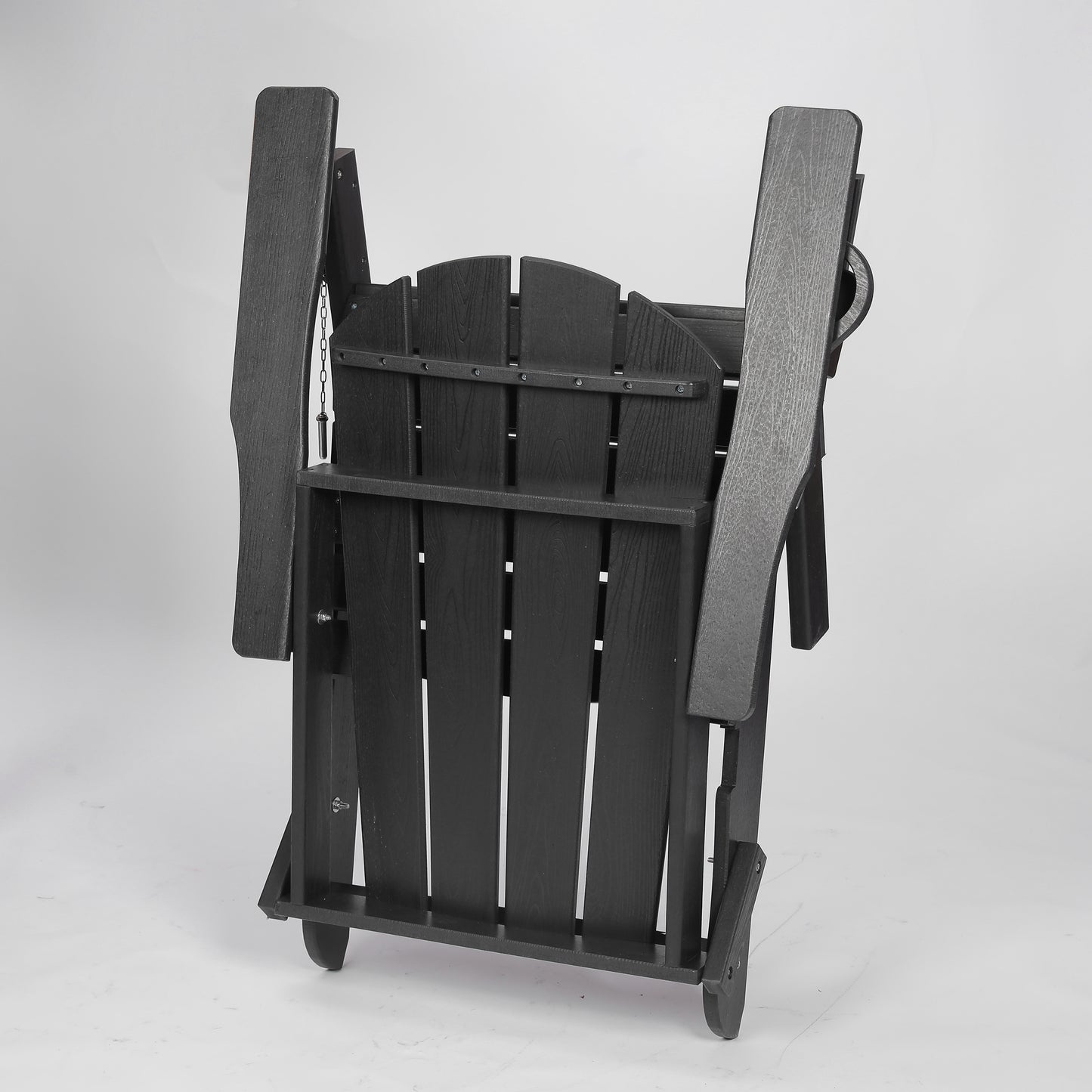 HDPE Folding Adirondack Chair with Dual Cup Holder - Composite Adirondack Chair with Wood Texture- Black